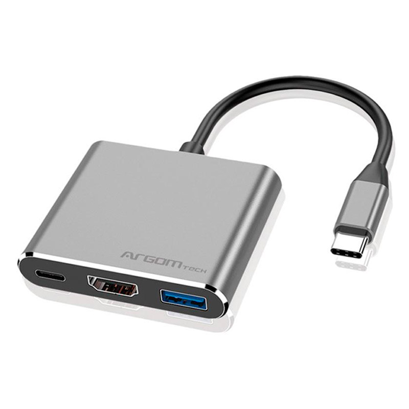 Hub Argom Axess de 3 Puertos USB-C a HDMI, USB y USB-C Plateado