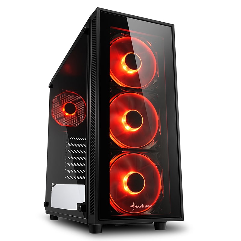 Case Gaming Sharkoon TG4 Rojo Media Torre Vidrio Templado ATX Negro (Sin Fuente)
