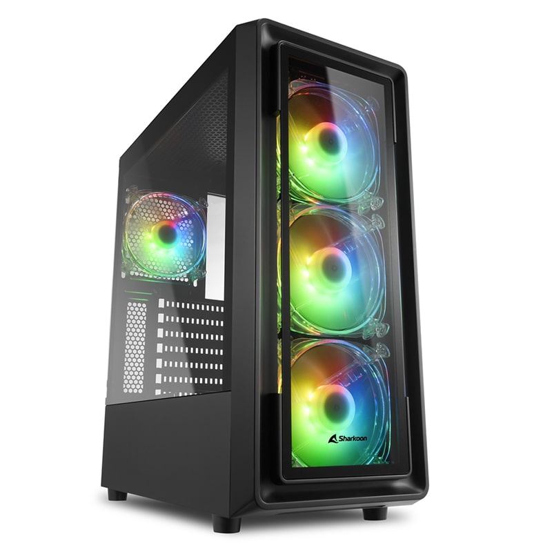 Case Gaming Sharkoon Tk4 RGB Media Torre Vidrio Templado ATX Negro (Sin Fuente)