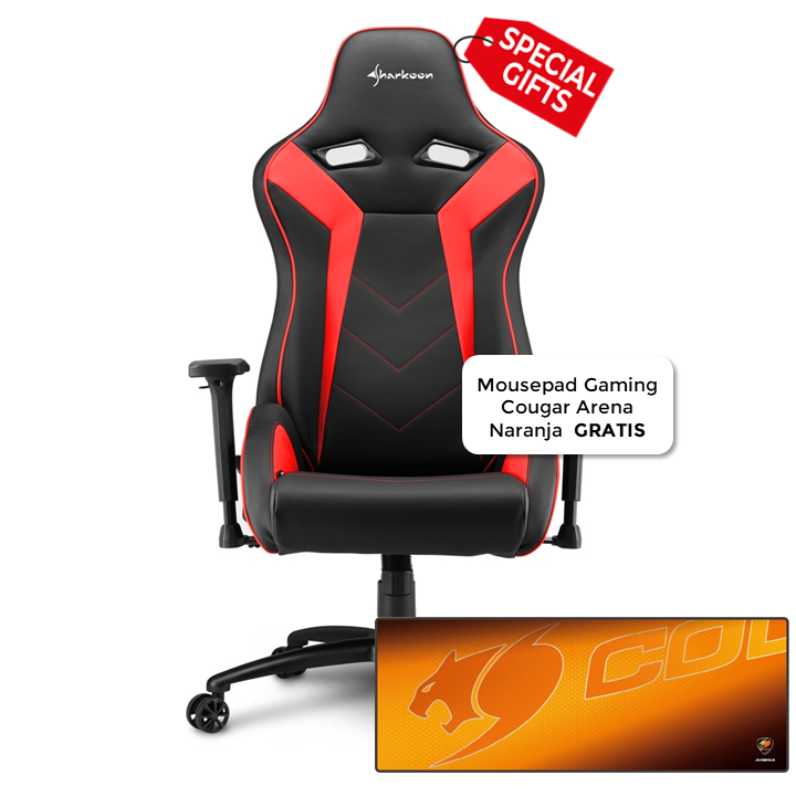 Silla Gaming Sharkoon ELBRUS 3 Negro-Rojo + Mousepad Arena Cougar GRATIS