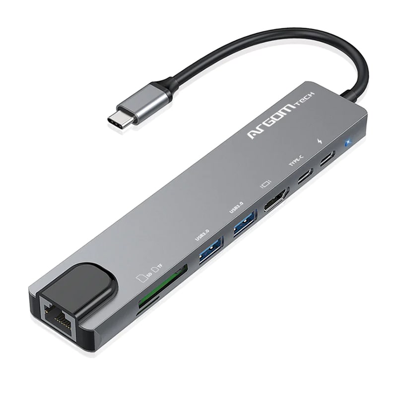 Hub Argom 8-en-1 AXESS USB-C Transferencia de PD 100W Plateado