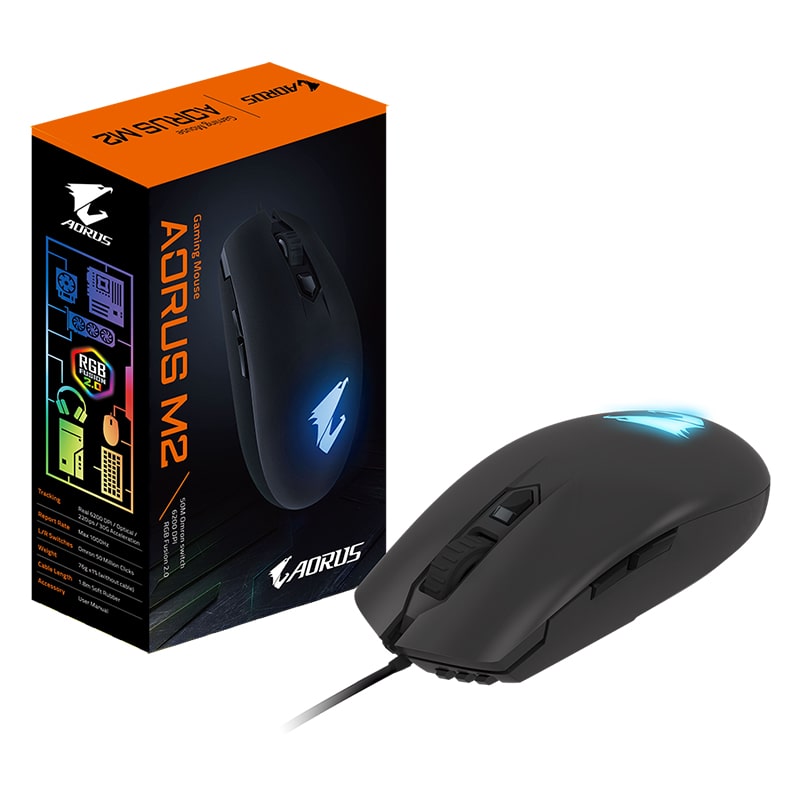 Mouse Gaming Alámbrico Óptico Gigabyte AORUS M2 6200 DPI 3 Botones RGB Negro