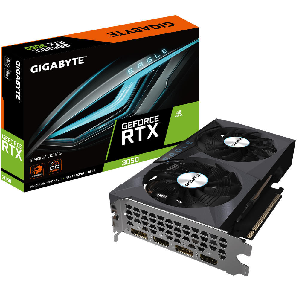 Tarjeta de Video 8GB GDDR6 Gigabyte GeForce RTX™ 3050 EAGLE 8G + LHR HDMI DP PCIe 4.0