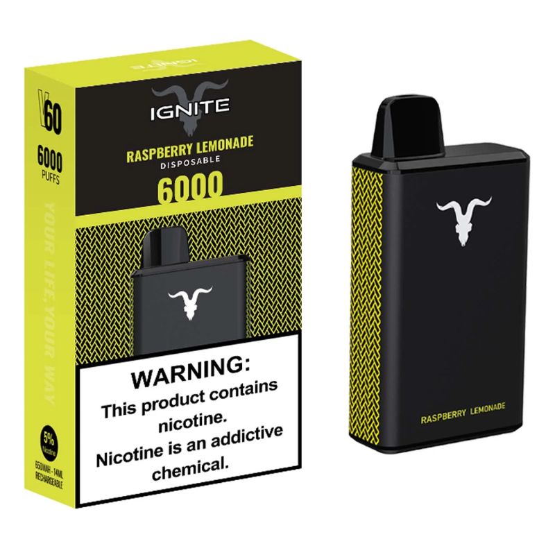 Vape Electrónico Ignite V60 6000 Puffs Nic 5g Raspberry Lemonade