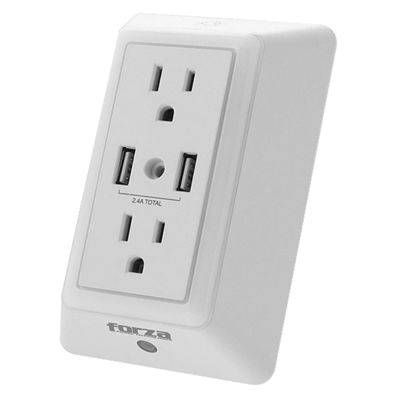 Tomacorriente Forza 110V/220V 2 NEMA 2 USB 1875W