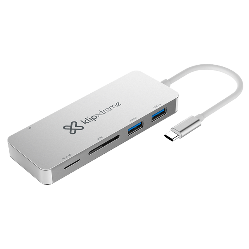 Hub Klip Xtreme HubPoint USB Tipo-C 2-Puertos USB 3.0 Plateado