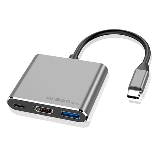 [ARG-UB-0181] Hub Argom Axess de 3 Puertos USB-C a HDMI, USB y USB-C Plateado