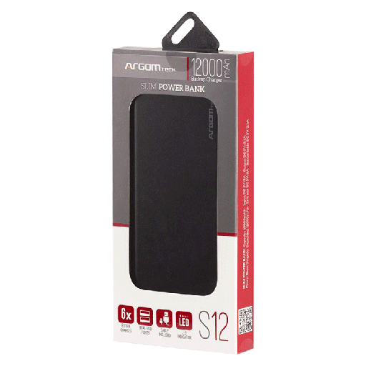 [ARG-PB-1150BK] PowerBank Argom S12 12000mAh USB/Micro-USB Negro