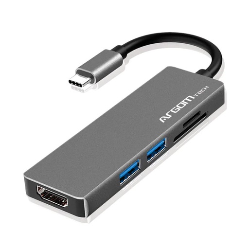 [ARG-UB-0183] Hub Argom Axess de 5 Puertos USB-C a USB, HDMI y MicroSD Plateado