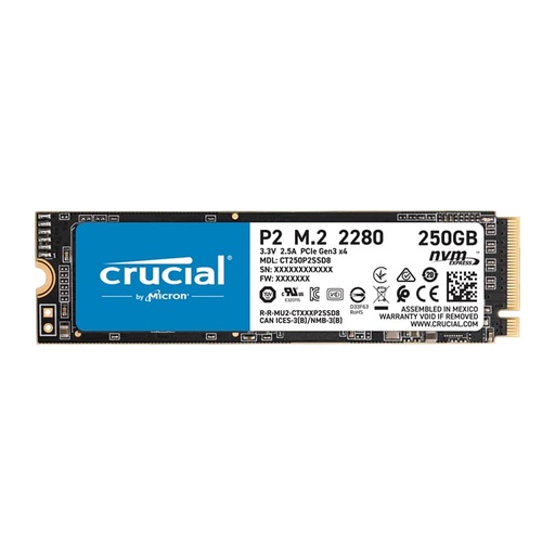 [CT250P2SSD8] Unidad SSD M.2 2280 250GB Crucial P2 PCIe 3.0 NVMe 2100MBs