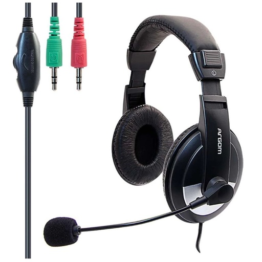 [ARG-HS-0075] Audifonos Argom 3.5mm tipo Headset Pro 75 con Micrófono Negro