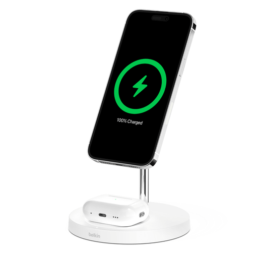 [WIZ010TTWH] Cargador Inalámbrico Belkin 2 en 1 con Carga Oficial MagSafe 15W Blanco