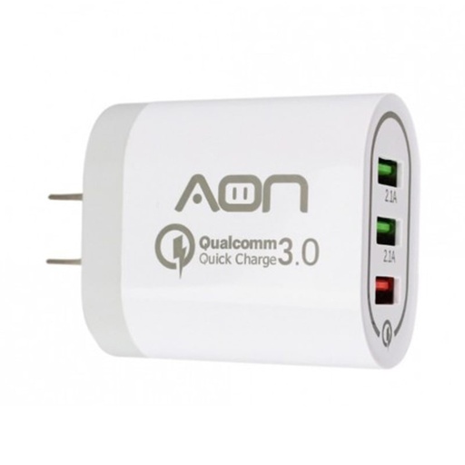 [810098150040] Cargador de Pared AON AO-CR-1001 3-Puertos USB 3.0 Blanco