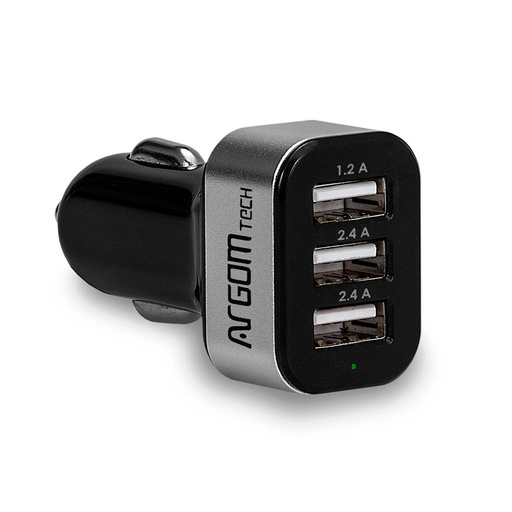 [ARG-AC-0113BK] Cargador para Carro Argom USB 3 Puertos 6A Negro
