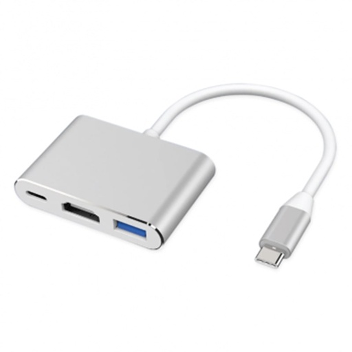 [AO-AD-1008] Hub AON 3-en1 AO-AD-1008 USB-C a HDMI, USB y USB-C Blanco