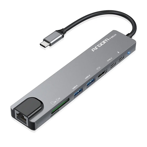 [ARG-UB-0093] Hub Argom 8-en-1 AXESS USB-C Transferencia de PD 100W Plateado