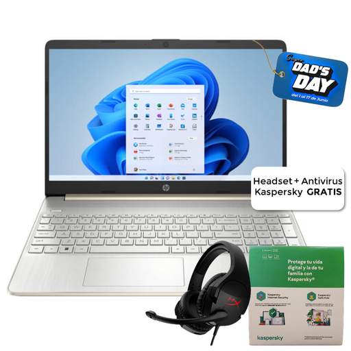 [6C240LA#ABM] Laptop HP 15-ef2526la 15.6" AMD Ryzen 7 5700U 12GB RAM 512GB SSD Plateado W11 Home Teclado Español + Headset HyperX + Antivirus Kaspersky GRATIS
