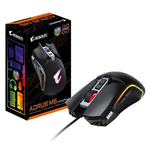 [GM-AORUS M5] Mouse Gaming Alámbrico Óptico Gigabyte AORUS M5 16000 DPI RGB Negro