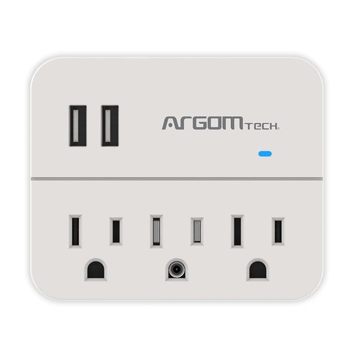 [ARG-AC-0266WT] Regleta Argom ARG-AC-0266WT 3 Tomas y 2 Puertos USB Blanco