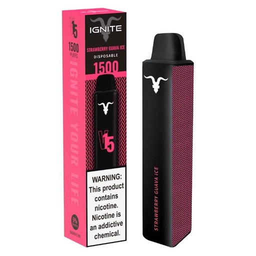 [810025995737] Vape Electronico Ignite V15 1500 Puffs Nic 5g Strawberry Guava Ice