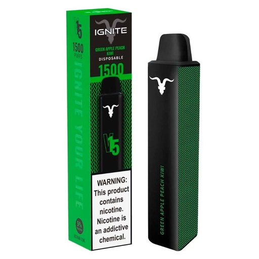 [810025993467] Vape Electronico Ignite V15 1500 Puffs Nic 5g Green Apple Peach Kiwi