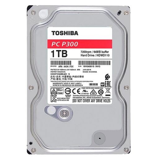 [HDWD110UZSVA] Disco Duro 3.5" 1TB Toshiba P300 SATA 7200RPM